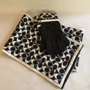 Coach Scarf and Glove Set - Black & White